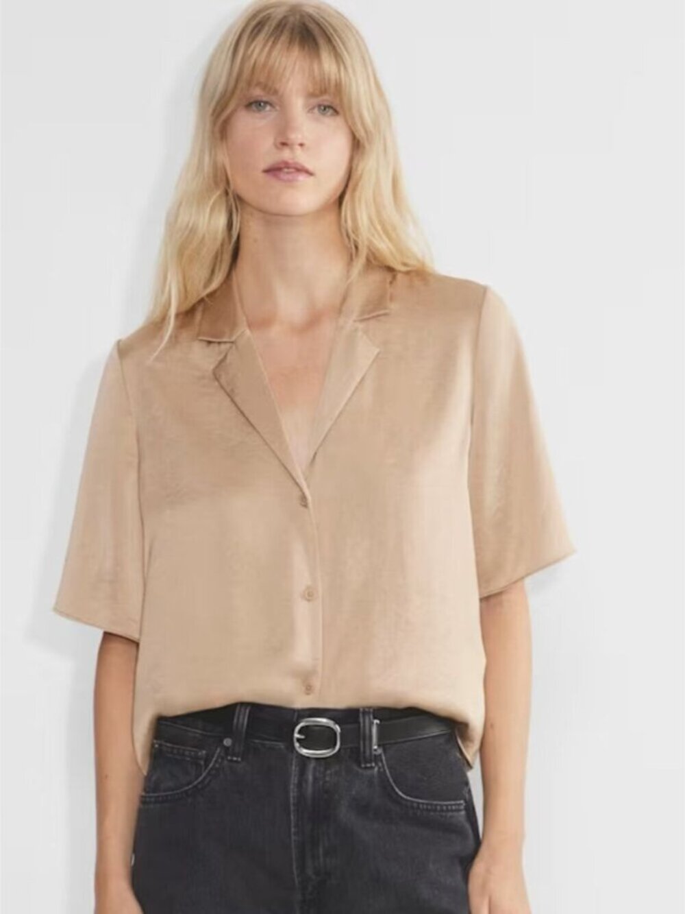 Aritzia Wilfred SET Toccata Satin Pant & Beso Satin Shirt Gold Camel Medium - Picture 2 of 10